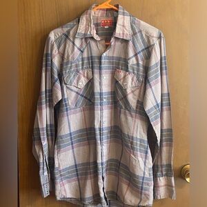 Ely Plaid Western Button Down Mens Shirt Size 15 3/4
